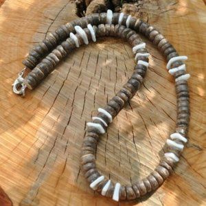 Hawaiian Brown Coco and White Chip Surfer Necklace